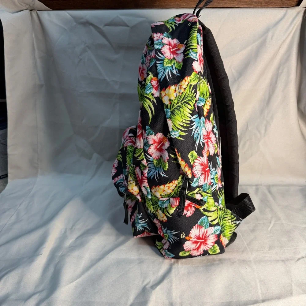 Vans Off The Wall Backpack Tropical Floral Hibiscus Print Black School Bag